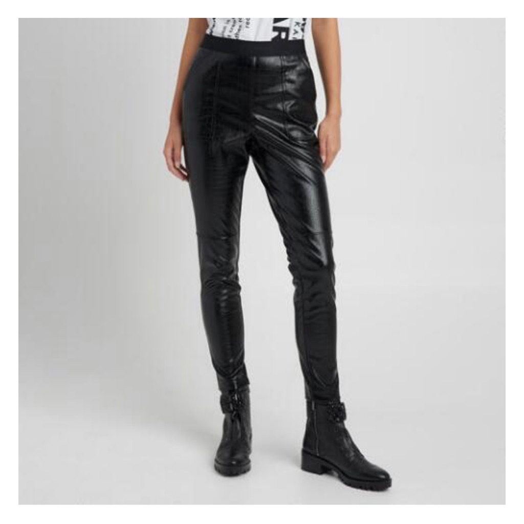 Karl Lagerfeld Paris Croc Vegan Leather Black Women’s Pants Size Large Nwt
